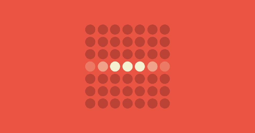 A seven by seven grid of dots with one row highlighted, illustrating the limit of about seven items in working memory